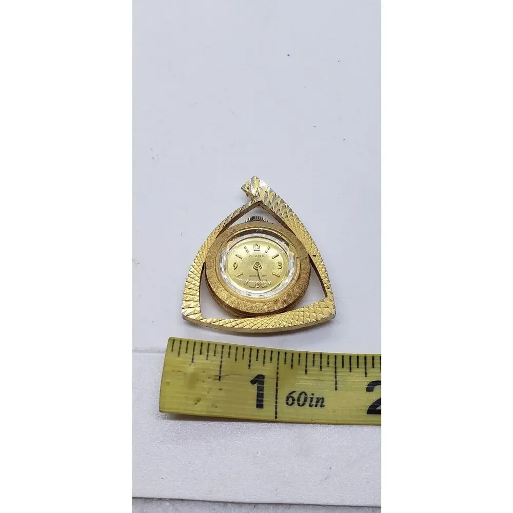 Vintage Watch Pendant Necklace Gold Plated Wind Up Mechanical Swiss Art Deco MOD